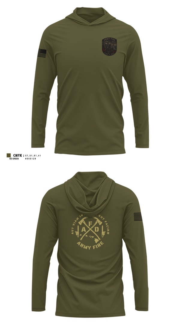 Long Sleeve Performance Shirt with hood, ARMY FIRE, Fire Department, Teamtime, Team time, sublimation, custom sports apparel, team uniforms, spirit wear, spiritwear, sports uniforms, custom shirts, team store, custom team store, fundraiser sports, apparel fundraiser