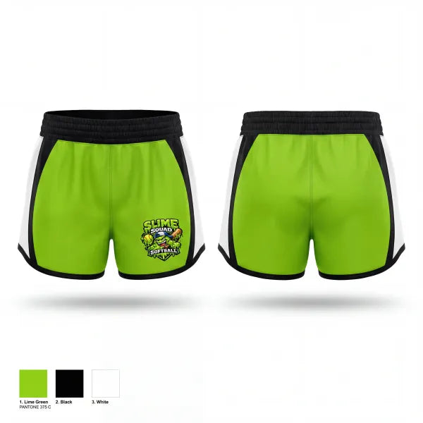 Womens Shorts, Slime Squad, Softball, Teamtime, Team time, sublimation, custom sports apparel, team uniforms, spirit wear, spiritwear, sports uniforms, custom shirts, team store, custom team store, fundraiser sports, apparel fundraiser