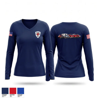 Womens Long Sleeve Vneck Shirt, Rose Fire Company, Fire Department, Teamtime, Team time, sublimation, custom sports apparel, team uniforms, spirit wear, spiritwear, sports uniforms, custom shirts, team store, custom team store, fundraiser sports, apparel fundraiser