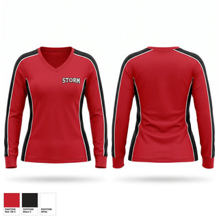 Womens Long Sleeve Vneck Shirt, Storm, Women's Soccer, Teamtime, Team time, sublimation, custom sports apparel, team uniforms, spirit wear, spiritwear, sports uniforms, custom shirts, team store, custom team store, fundraiser sports, apparel fundraiser