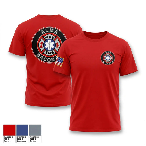 Old School Cotton Feel Shirt, BACON FIRE DEPARTMENT, Fire Department, Teamtime, Team time, sublimation, custom sports apparel, team uniforms, spirit wear, spiritwear, sports uniforms, custom shirts, team store, custom team store, fundraiser sports, apparel fundraiser
