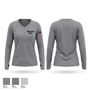 Womens Long Sleeve Vneck Shirt, Oaktown fire, Fire Department, Teamtime, Team time, sublimation, custom sports apparel, team uniforms, spirit wear, spiritwear, sports uniforms, custom shirts, team store, custom team store, fundraiser sports, apparel fundraiser