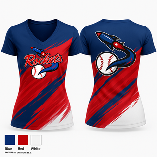 Womens Short Sleeve Vneck Shirt, Space Coast Rockets, Baseball, Teamtime, Team time, sublimation, custom sports apparel, team uniforms, spirit wear, spiritwear, sports uniforms, custom shirts, team store, custom team store, fundraiser sports, apparel fundraiser