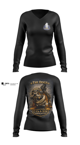 Womens Long Sleeve Vneck Shirt, C-co 4-31 INF Mortar Section, Army, Teamtime, Team time, sublimation, custom sports apparel, team uniforms, spirit wear, spiritwear, sports uniforms, custom shirts, team store, custom team store, fundraiser sports, apparel fundraiser
