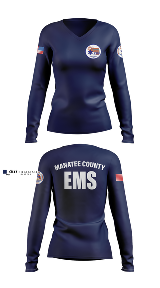 Womens Long Sleeve Vneck Shirt, Manatee County EMS, EMS/EMT, Teamtime, Team time, sublimation, custom sports apparel, team uniforms, spirit wear, spiritwear, sports uniforms, custom shirts, team store, custom team store, fundraiser sports, apparel fundraiser