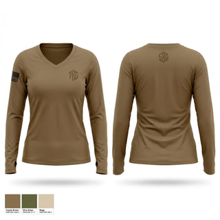 Womens Long Sleeve Vneck Shirt, 96TH TC, Army, Teamtime, Team time, sublimation, custom sports apparel, team uniforms, spirit wear, spiritwear, sports uniforms, custom shirts, team store, custom team store, fundraiser sports, apparel fundraiser