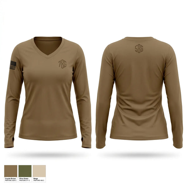 Womens Long Sleeve Vneck Shirt, 96TH TC, Army, Teamtime, Team time, sublimation, custom sports apparel, team uniforms, spirit wear, spiritwear, sports uniforms, custom shirts, team store, custom team store, fundraiser sports, apparel fundraiser