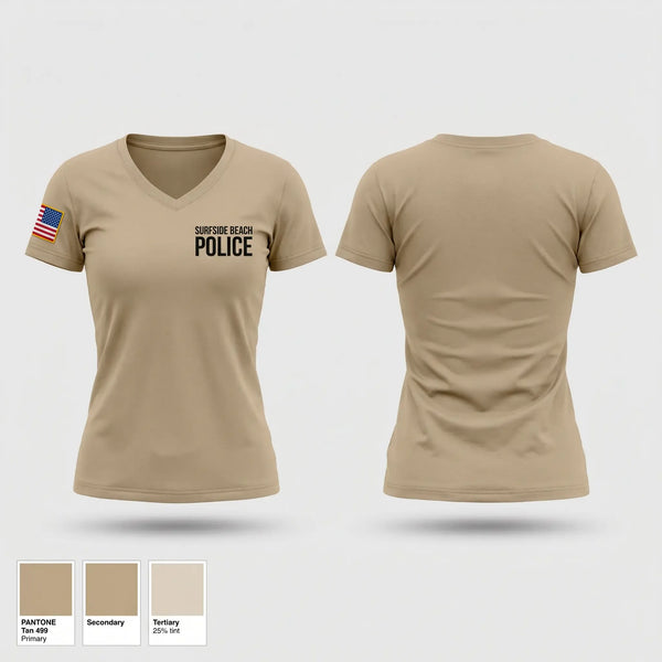 Womens Short Sleeve Vneck Shirt, Surfside Beach police, Police, Teamtime, Team time, sublimation, custom sports apparel, team uniforms, spirit wear, spiritwear, sports uniforms, custom shirts, team store, custom team store, fundraiser sports, apparel fundraiser
