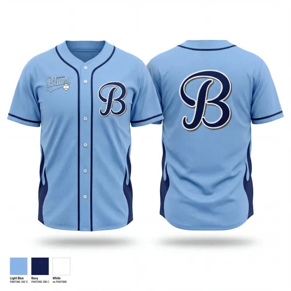 Full Button Baseball Jersey, South Coast Blues, Baseball, Teamtime, Team time, sublimation, custom sports apparel, team uniforms, spirit wear, spiritwear, sports uniforms, custom shirts, team store, custom team store, fundraiser sports, apparel fundraiser