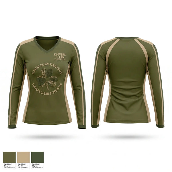 Womens Long Sleeve Vneck Shirt, Clovers Clean Streets LLC, , Teamtime, Team time, sublimation, custom sports apparel, team uniforms, spirit wear, spiritwear, sports uniforms, custom shirts, team store, custom team store, fundraiser sports, apparel fundraiser