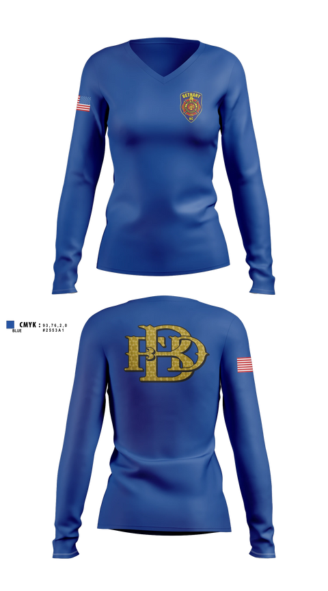 Womens Long Sleeve Vneck Shirt, Bethany Fire Department, Fire Department, Teamtime, Team time, sublimation, custom sports apparel, team uniforms, spirit wear, spiritwear, sports uniforms, custom shirts, team store, custom team store, fundraiser sports, apparel fundraiser