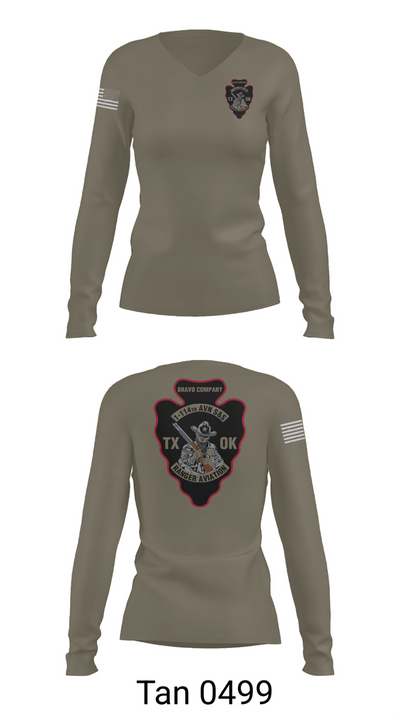 B CO 1-114TH AVN S&S 16112199 Women's Long Sleeve V-neck Shirt - 77