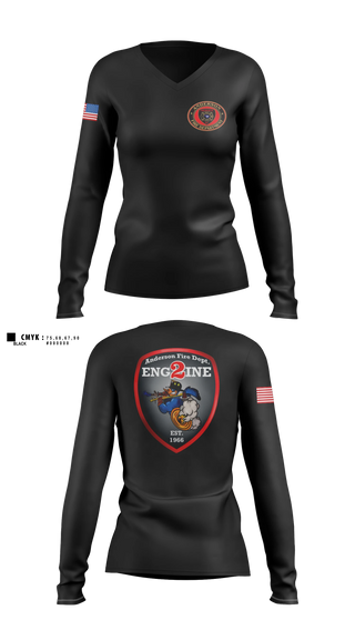 Womens Long Sleeve Vneck Shirt, Anderson City Fire, Fire Department, Teamtime, Team time, sublimation, custom sports apparel, team uniforms, spirit wear, spiritwear, sports uniforms, custom shirts, team store, custom team store, fundraiser sports, apparel fundraiser