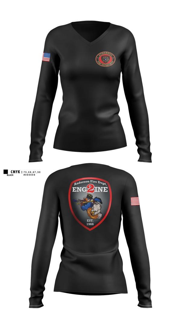 Womens Long Sleeve Vneck Shirt, Anderson City Fire, Fire Department, Teamtime, Team time, sublimation, custom sports apparel, team uniforms, spirit wear, spiritwear, sports uniforms, custom shirts, team store, custom team store, fundraiser sports, apparel fundraiser