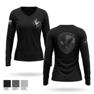 Womens Long Sleeve Vneck Shirt, The Colony Police SWAT, Police, Teamtime, Team time, sublimation, custom sports apparel, team uniforms, spirit wear, spiritwear, sports uniforms, custom shirts, team store, custom team store, fundraiser sports, apparel fundraiser