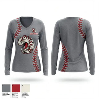 Womens Long Sleeve Vneck Shirt, Knuckleheads, Baseball, Teamtime, Team time, sublimation, custom sports apparel, team uniforms, spirit wear, spiritwear, sports uniforms, custom shirts, team store, custom team store, fundraiser sports, apparel fundraiser