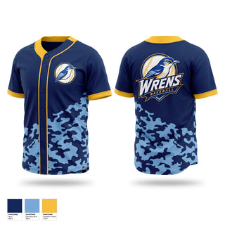 Full Button Baseball Jersey, Wrens Baseball, Baseball, Teamtime, Team time, sublimation, custom sports apparel, team uniforms, spirit wear, spiritwear, sports uniforms, custom shirts, team store, custom team store, fundraiser sports, apparel fundraiser