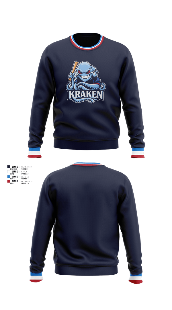 Crew Neck Sweatshirt, Kraken, Baseball, Teamtime, Team time, sublimation, custom sports apparel, team uniforms, spirit wear, spiritwear, sports uniforms, custom shirts, team store, custom team store, fundraiser sports, apparel fundraiser