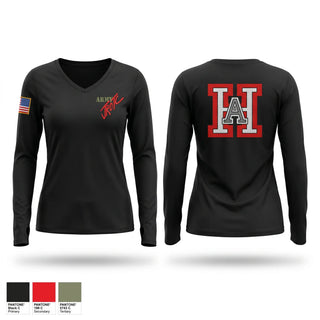 Womens Long Sleeve Vneck Shirt, Cougar battalion, Army, Teamtime, Team time, sublimation, custom sports apparel, team uniforms, spirit wear, spiritwear, sports uniforms, custom shirts, team store, custom team store, fundraiser sports, apparel fundraiser