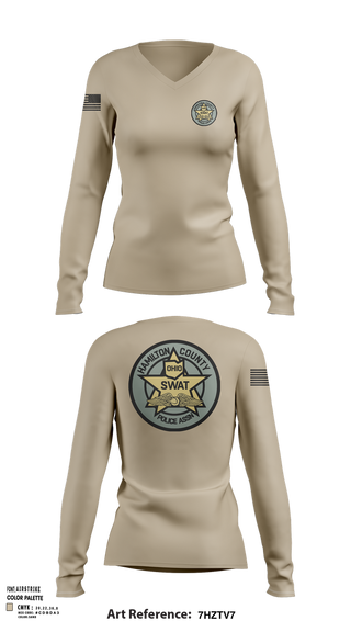 Womens Long Sleeve Vneck Shirt, HCPA Swat, , Teamtime, Team time, sublimation, custom sports apparel, team uniforms, spirit wear, spiritwear, sports uniforms, custom shirts, team store, custom team store, fundraiser sports, apparel fundraiser