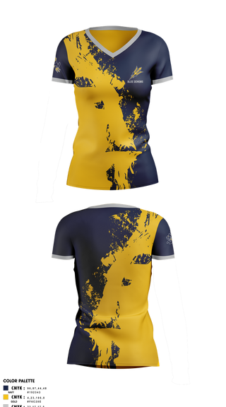 Womens Short Sleeve Vneck Shirt, Blue Demons, , Teamtime, Team time, sublimation, custom sports apparel, team uniforms, spirit wear, spiritwear, sports uniforms, custom shirts, team store, custom team store, fundraiser sports, apparel fundraiser