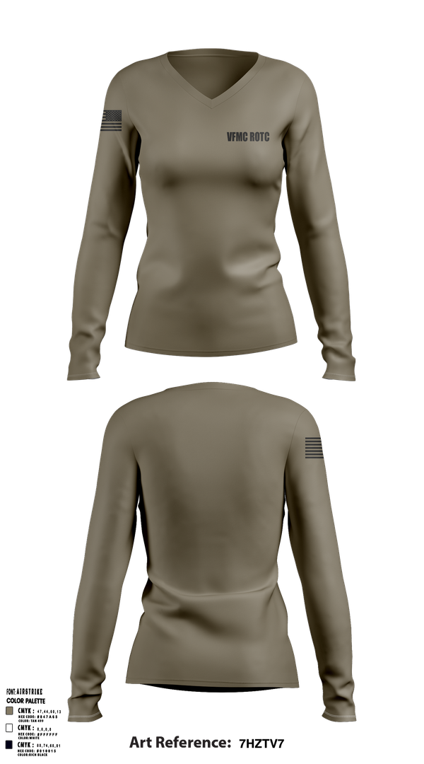 Womens Long Sleeve Vneck Shirt, VFMC ROTC, , Teamtime, Team time, sublimation, custom sports apparel, team uniforms, spirit wear, spiritwear, sports uniforms, custom shirts, team store, custom team store, fundraiser sports, apparel fundraiser