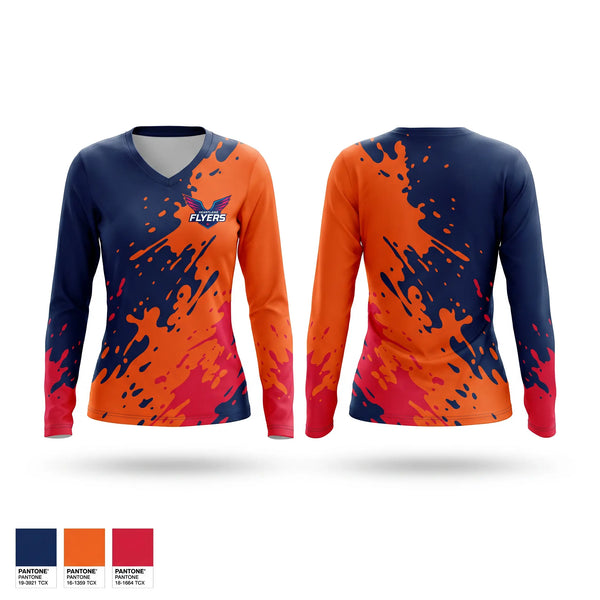 Womens Long Sleeve Vneck Shirt, Heartland Flyers, Track & Field, Teamtime, Team time, sublimation, custom sports apparel, team uniforms, spirit wear, spiritwear, sports uniforms, custom shirts, team store, custom team store, fundraiser sports, apparel fundraiser