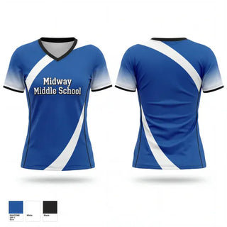 Womens Short Sleeve Vneck Shirt, Midway Middle School, Cheer, Teamtime, Team time, sublimation, custom sports apparel, team uniforms, spirit wear, spiritwear, sports uniforms, custom shirts, team store, custom team store, fundraiser sports, apparel fundraiser