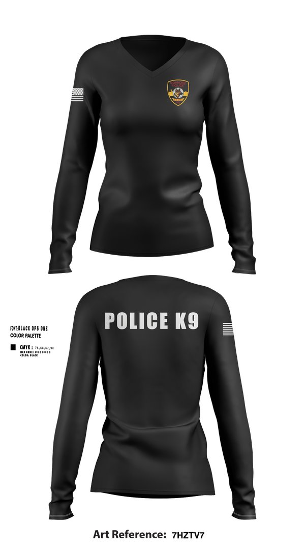 Womens Long Sleeve Vneck Shirt, Roanoke K9, Police, Teamtime, Team time, sublimation, custom sports apparel, team uniforms, spirit wear, spiritwear, sports uniforms, custom shirts, team store, custom team store, fundraiser sports, apparel fundraiser