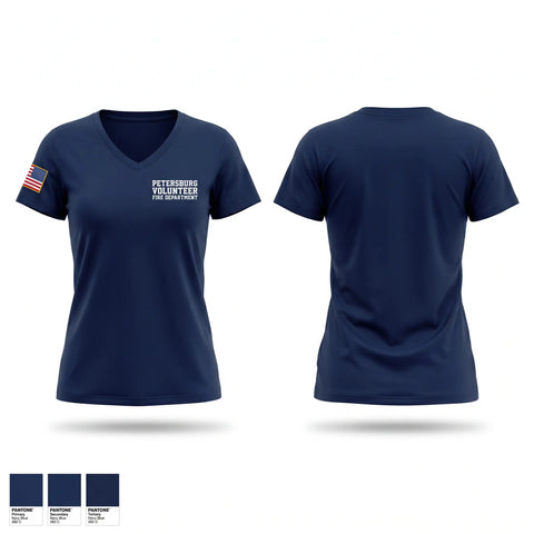 Womens Short Sleeve Vneck Shirt, Petersburg Volunteer Fire Department, Fire Department, Teamtime, Team time, sublimation, custom sports apparel, team uniforms, spirit wear, spiritwear, sports uniforms, custom shirts, team store, custom team store, fundraiser sports, apparel fundraiser