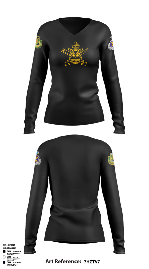 Womens Long Sleeve Vneck Shirt, 4th/104th BN (CA/PO), , Teamtime, Team time, sublimation, custom sports apparel, team uniforms, spirit wear, spiritwear, sports uniforms, custom shirts, team store, custom team store, fundraiser sports, apparel fundraiser