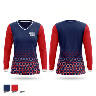 Womens Long Sleeve Vneck Shirt, YOUNG GUNS, Baseball, Teamtime, Team time, sublimation, custom sports apparel, team uniforms, spirit wear, spiritwear, sports uniforms, custom shirts, team store, custom team store, fundraiser sports, apparel fundraiser