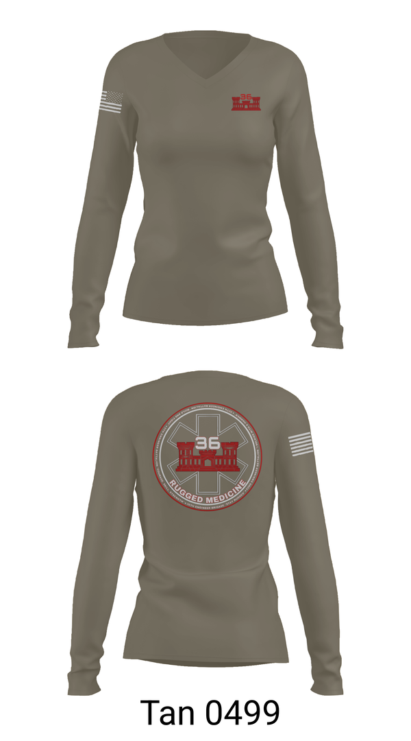 Womens Long Sleeve Vneck Shirt, 36 Engineer Brigade, Army, Teamtime, Team time, sublimation, custom sports apparel, team uniforms, spirit wear, spiritwear, sports uniforms, custom shirts, team store, custom team store, fundraiser sports, apparel fundraiser