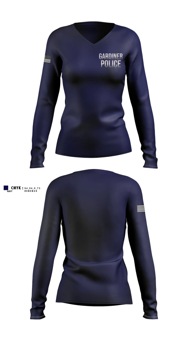 Womens Long Sleeve Vneck Shirt, Gardiner Police, Police, Teamtime, Team time, sublimation, custom sports apparel, team uniforms, spirit wear, spiritwear, sports uniforms, custom shirts, team store, custom team store, fundraiser sports, apparel fundraiser