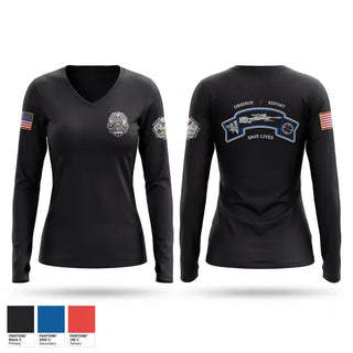 Womens Long Sleeve Vneck Shirt, ECF Sniper team, Police, Teamtime, Team time, sublimation, custom sports apparel, team uniforms, spirit wear, spiritwear, sports uniforms, custom shirts, team store, custom team store, fundraiser sports, apparel fundraiser