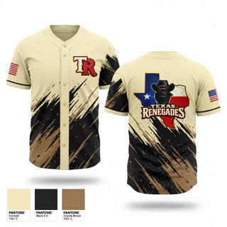 Full Button Baseball Jersey, Texas Renegades, Baseball, Teamtime, Team time, sublimation, custom sports apparel, team uniforms, spirit wear, spiritwear, sports uniforms, custom shirts, team store, custom team store, fundraiser sports, apparel fundraiser