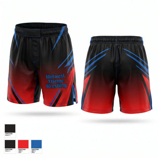 Fight Shorts, Midwest Xtreme Wrestling, Wrestling, Teamtime, Team time, sublimation, custom sports apparel, team uniforms, spirit wear, spiritwear, sports uniforms, custom shirts, team store, custom team store, fundraiser sports, apparel fundraiser