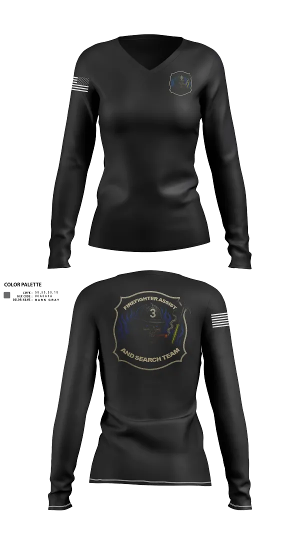Womens Long Sleeve Vneck Shirt, District 3 Fast, Fire Department, Teamtime, Team time, sublimation, custom sports apparel, team uniforms, spirit wear, spiritwear, sports uniforms, custom shirts, team store, custom team store, fundraiser sports, apparel fundraiser