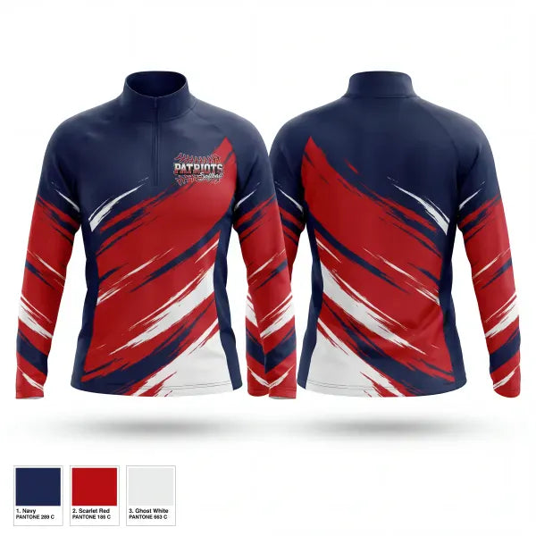 Quarter Zip Jacket, PATRIOTS, Softball, Teamtime, Team time, sublimation, custom sports apparel, team uniforms, spirit wear, spiritwear, sports uniforms, custom shirts, team store, custom team store, fundraiser sports, apparel fundraiser