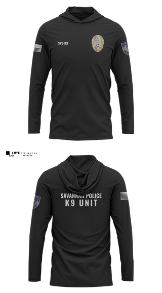 Long Sleeve Performance Shirt with hood, SPD K9, Police, Teamtime, Team time, sublimation, custom sports apparel, team uniforms, spirit wear, spiritwear, sports uniforms, custom shirts, team store, custom team store, fundraiser sports, apparel fundraiser
