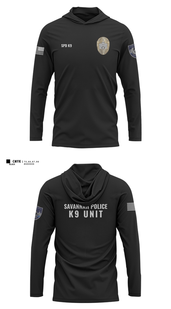 Long Sleeve Performance Shirt with hood, SPD K9, Police, Teamtime, Team time, sublimation, custom sports apparel, team uniforms, spirit wear, spiritwear, sports uniforms, custom shirts, team store, custom team store, fundraiser sports, apparel fundraiser