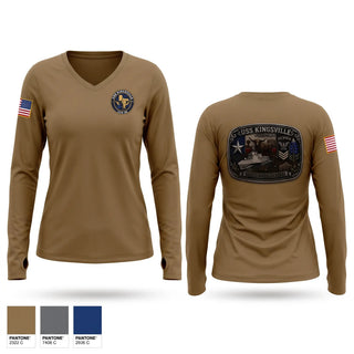 Womens Long Sleeve Vneck Shirt, USS KINGSVILLE LCS 36, Navy, Teamtime, Team time, sublimation, custom sports apparel, team uniforms, spirit wear, spiritwear, sports uniforms, custom shirts, team store, custom team store, fundraiser sports, apparel fundraiser