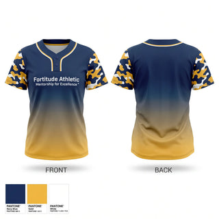 Two Button Softball Jersey, Fortitude Athletic Mentorship for Excellence, Softball, Teamtime, Team time, sublimation, custom sports apparel, team uniforms, spirit wear, spiritwear, sports uniforms, custom shirts, team store, custom team store, fundraiser sports, apparel fundraiser