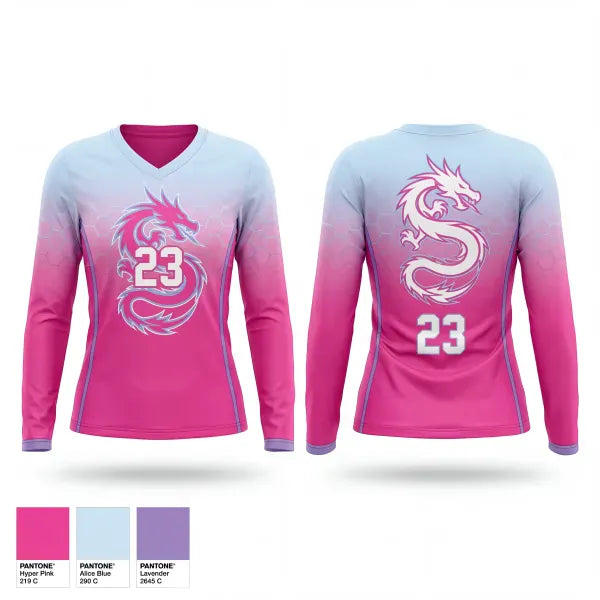 Womens Long Sleeve Vneck Shirt, Dragons, , Teamtime, Team time, sublimation, custom sports apparel, team uniforms, spirit wear, spiritwear, sports uniforms, custom shirts, team store, custom team store, fundraiser sports, apparel fundraiser