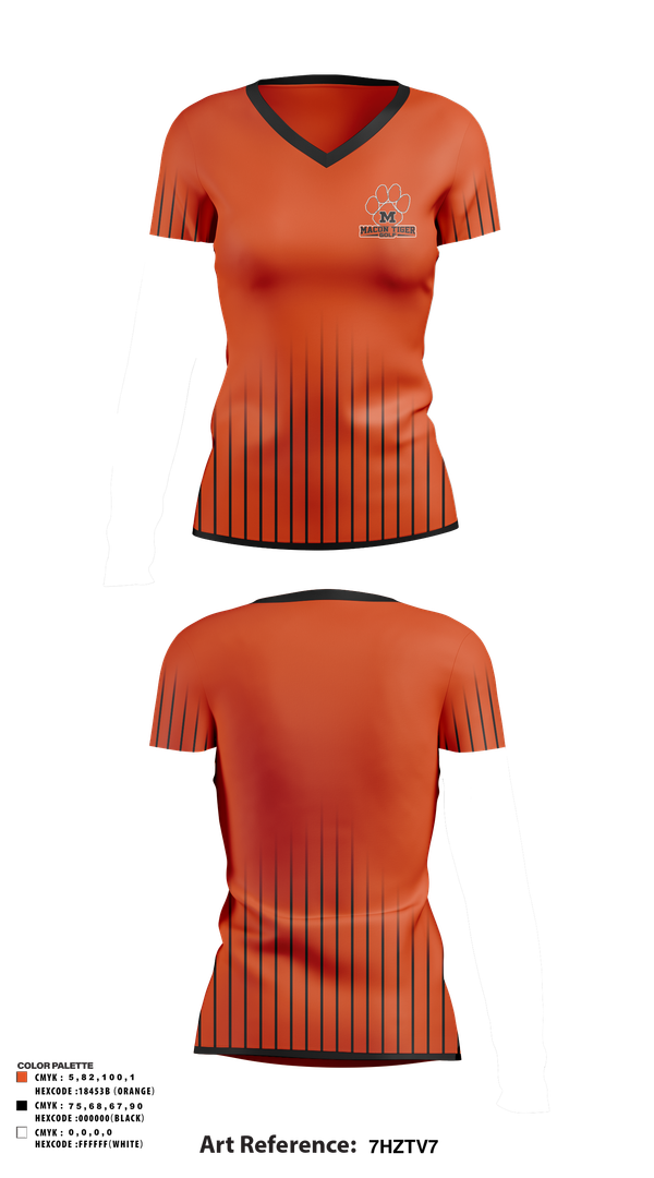 Womens Short Sleeve Vneck Shirt, Macon Tiger Golf, Golf, Teamtime, Team time, sublimation, custom sports apparel, team uniforms, spirit wear, spiritwear, sports uniforms, custom shirts, team store, custom team store, fundraiser sports, apparel fundraiser