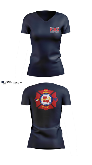 Womens Short Sleeve Vneck Shirt, Marathon Fire Rescue, Fire Department, Teamtime, Team time, sublimation, custom sports apparel, team uniforms, spirit wear, spiritwear, sports uniforms, custom shirts, team store, custom team store, fundraiser sports, apparel fundraiser