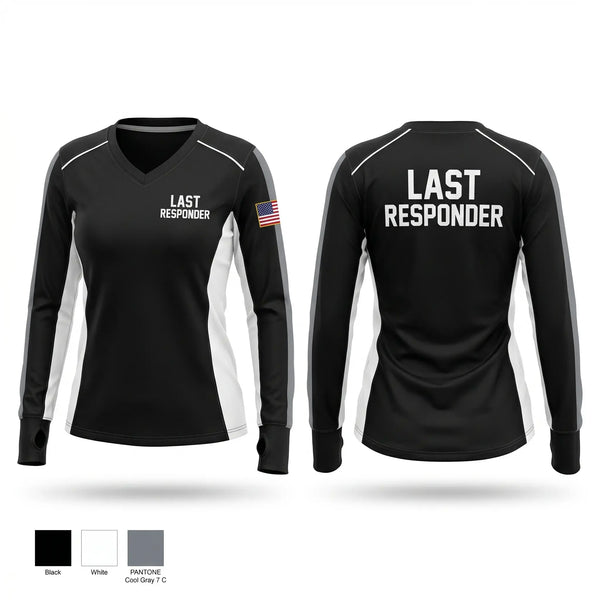 Womens Long Sleeve Vneck Shirt, Last Responder, Police, Teamtime, Team time, sublimation, custom sports apparel, team uniforms, spirit wear, spiritwear, sports uniforms, custom shirts, team store, custom team store, fundraiser sports, apparel fundraiser