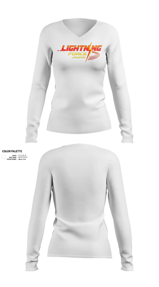 Womens Long Sleeve Vneck Shirt, Lightning Force Athletics, Track & Field, Teamtime, Team time, sublimation, custom sports apparel, team uniforms, spirit wear, spiritwear, sports uniforms, custom shirts, team store, custom team store, fundraiser sports, apparel fundraiser