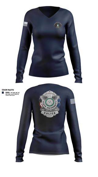 Womens Long Sleeve Vneck Shirt, NSU PD, Police, Teamtime, Team time, sublimation, custom sports apparel, team uniforms, spirit wear, spiritwear, sports uniforms, custom shirts, team store, custom team store, fundraiser sports, apparel fundraiser