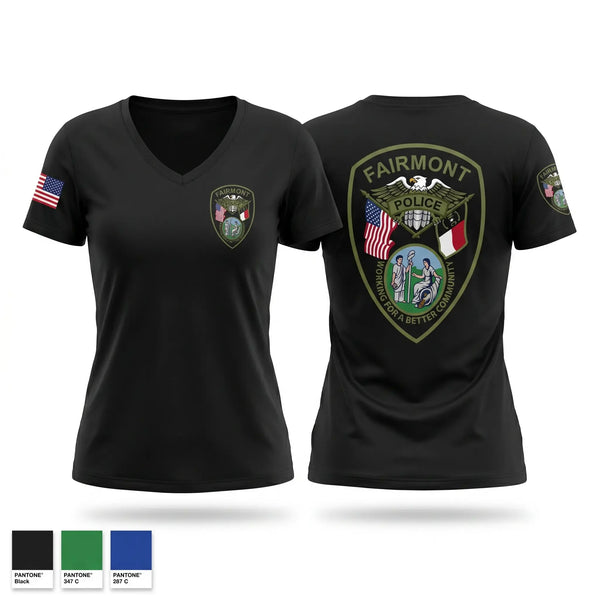 Womens Short Sleeve Vneck Shirt, Fairmont Police Department, Police, Teamtime, Team time, sublimation, custom sports apparel, team uniforms, spirit wear, spiritwear, sports uniforms, custom shirts, team store, custom team store, fundraiser sports, apparel fundraiser